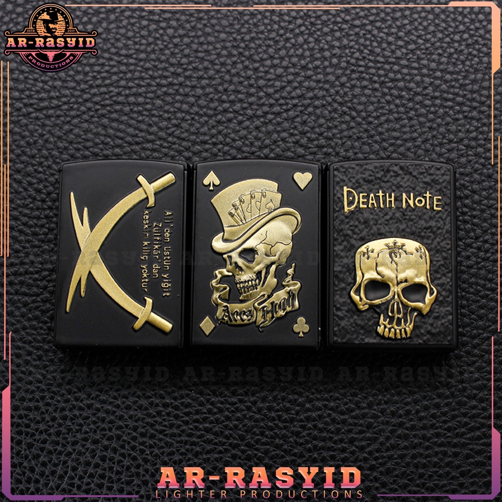 BISA COD! Korek Api Las Gas Remi Slide Sliding Motif Tengkorak Skull Death Note