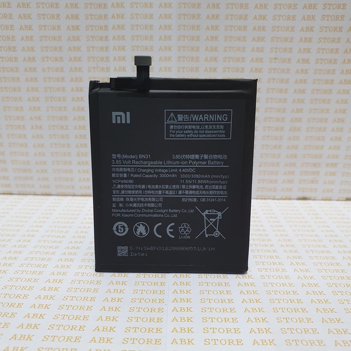 Batre Baterai Batere Battery Xiaomi Mi A1 Mi 5X Redmi Note 5A BN31 ORI