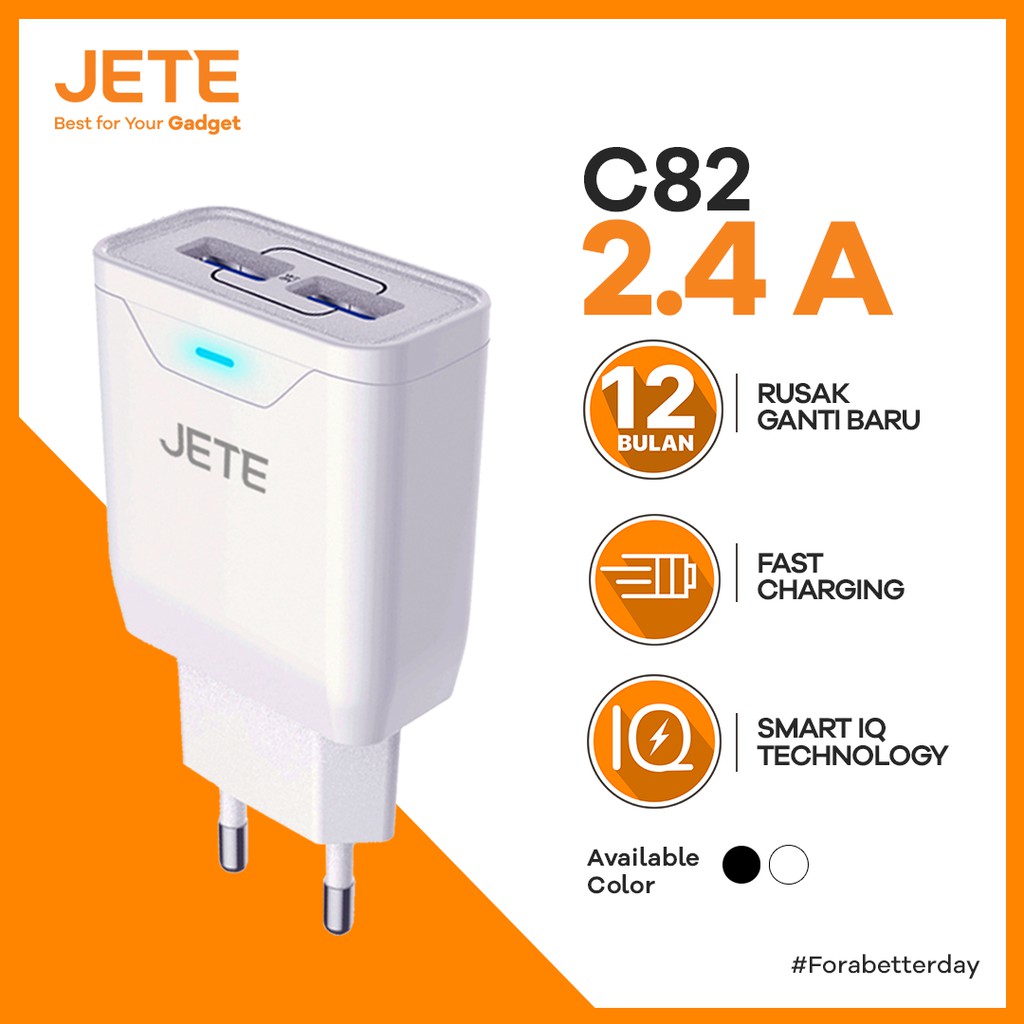 CHARGER RUMAH JETE C82 2.4A BUNDLING KABEL FAST CHARGING TINY MICRO GARANSI RESMI 1 TAHUN