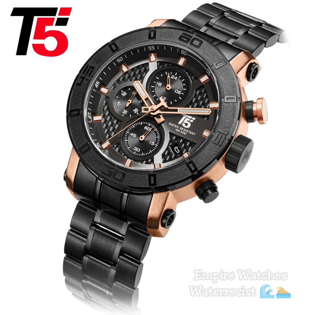Jam Tangan T5 H3635G 3635 H3635 Pria Cowok Analog Chrono dan Tanggal Aktif Rantai Stainless Kualitas