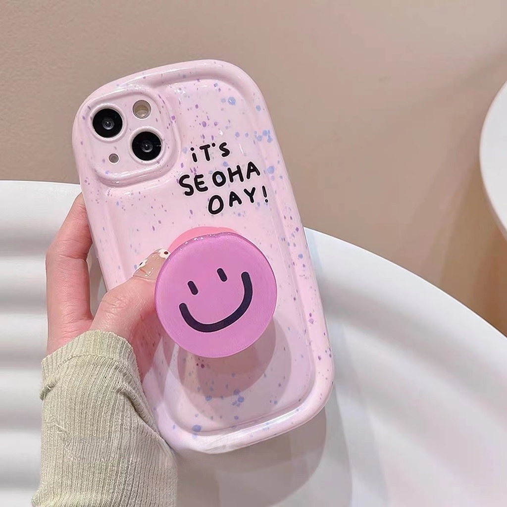 Case Stand Desain Smiley Warna Ungu Untuk iPhone 12 13 11 Pro Max X Xs Max Xr rikgt