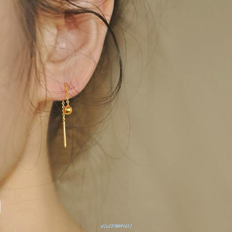 Korea Anting Titanium Anti Karat Wanita Emas Panjang Tusuk Earring Cinta Subang Perhiasan-4