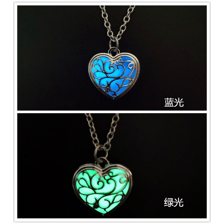 Kalung Liontin Bentuk Hati hollow luminous Warna-Warni