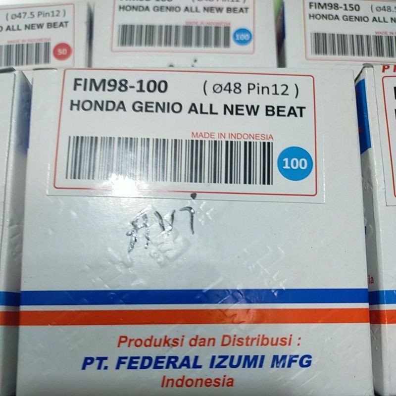 PISTON SEHER KIT SET FIM 98 UKURAN 47 47,5 48 48,5 49 MM PIN 12 HONDA GENIO BEAT ALL NEW ESP SCOOPY-OS 100 ( 48 MM )