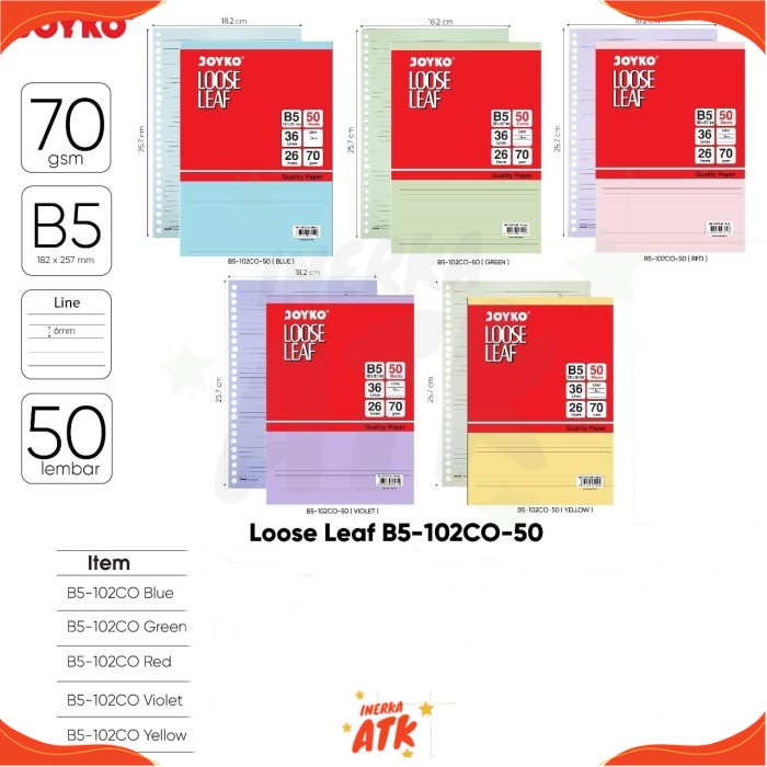 

Loose Leaf Warna Joyko B5-102CO-50 Isi 50 Lembar Warna Blue Green Red Violet Yellow Biru Hijau Merah Ungu Isi binder Kertas Warna Kertas Catatan Kertas Jurnal Kertas Memo Kertas Jadwal Murah Berkualitas