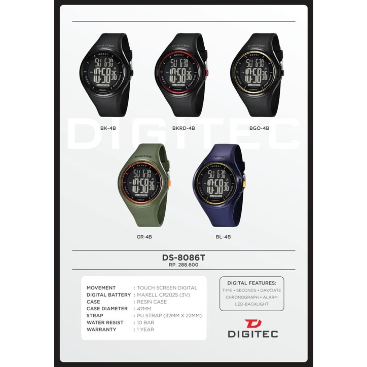 JAM TANGAN DIGITEC ORIGINAL 8086 DIGITAL TOUCH SCREEN PRIA LAYAR SENTUH DS 8086 / DS8086