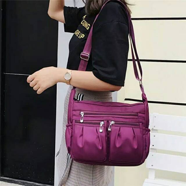 Waterproof Nylon Shoulder Bag Tas Selempang Wanita import