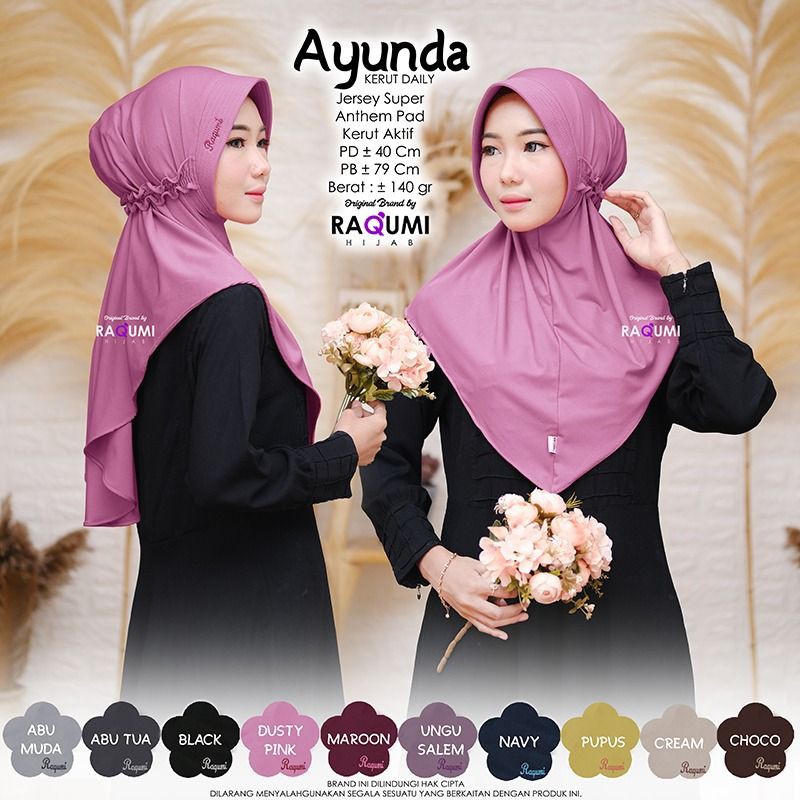 AYUNDA ORIGINAL RAQUMI HIJAB | JILBAB JERSEY RAQUMI | JILBAB DAILY RAQUMI | JILBAB DUSTYPINK