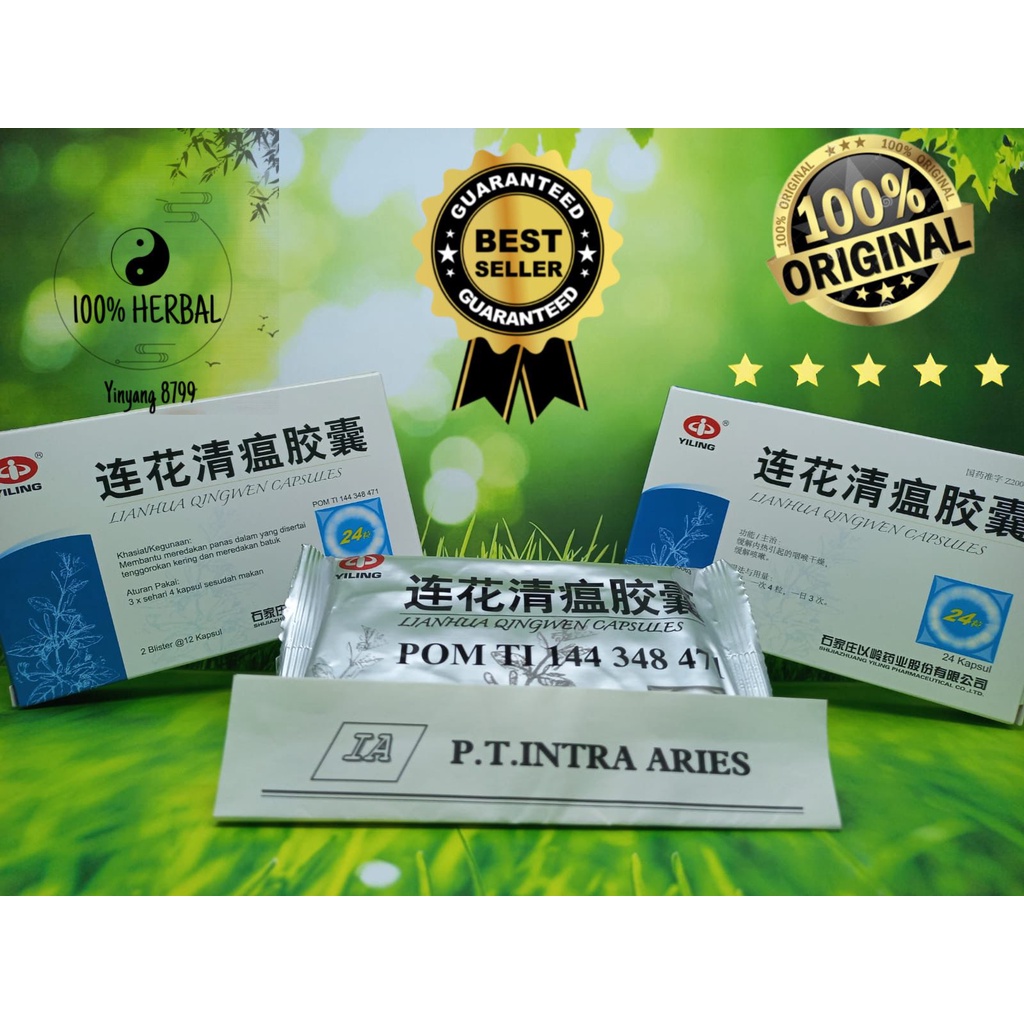 LIANHUA QINGWEN CAPSULES BPOM YILING 24KAPSUL LIAN HUA QING WEN LIANHUA ASLI ORIGINAL INTRA ARIES
