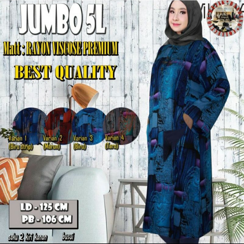 Tuning Panjang Makenzi 5L / Atasan Batik Jumbo Wanita 80 Kg /Dress Saku 2 Ukuran Besar, Navy