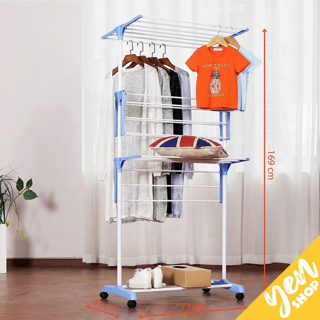 CLOTHES HANGER Rak Tempat Gantungan Baju Berdiri Tiang Gawang Jemuran Pakaian Besi Stand Hanger Stainless Portable Lipat Kapstok Murah Organizer Anak Bayi