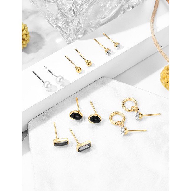 LRC Anting Set Fashion Gold Geometric Diamond Stud Earrings 6 Pairs F29796