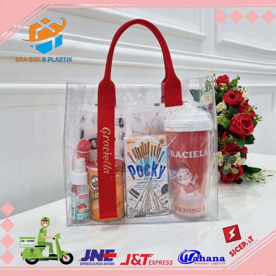 Tas Mika Transparant Tali Panjang | Tas Souvenir Ultah Premium | Totebag