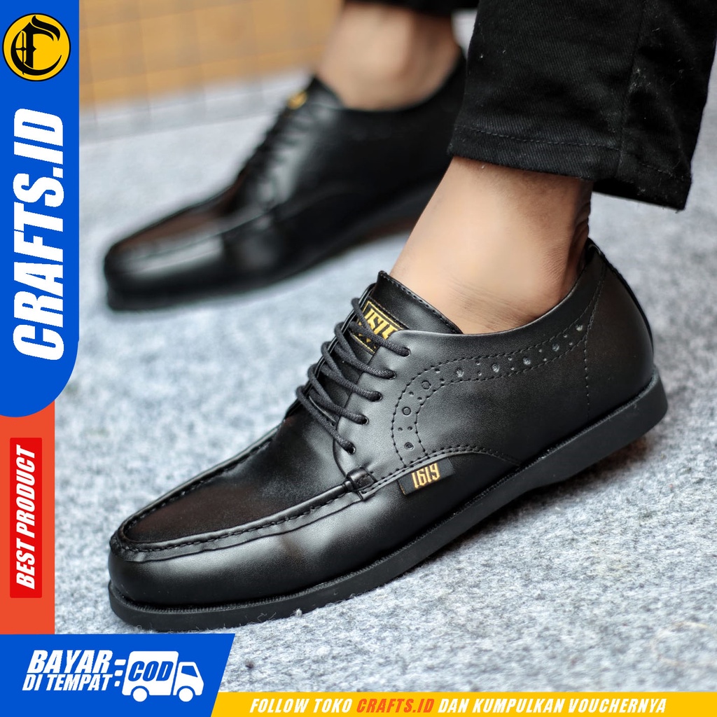 Sepatu Formal Pria Sepatu Casual Pria Kulit Pu Tali Sepatu Pantofel Kerja Kantor Kuliah Kondangan Sepatu Hitam Pria  CRAFTS ZOKE