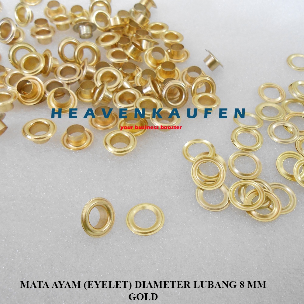 Eyelet Mata Ayam Diameter Lubang 8 mm Warna Gold Muda / Emas Muda Ecer Grosir