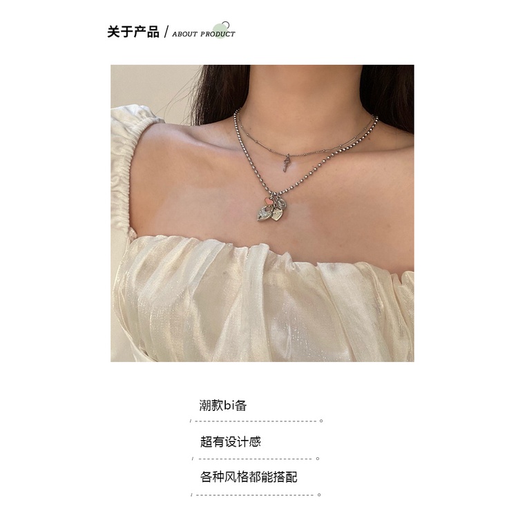 Sweet cool hati kepribadian rumbai double-layer kalung untuk wanita ins Jepang dan Korea sederhana g