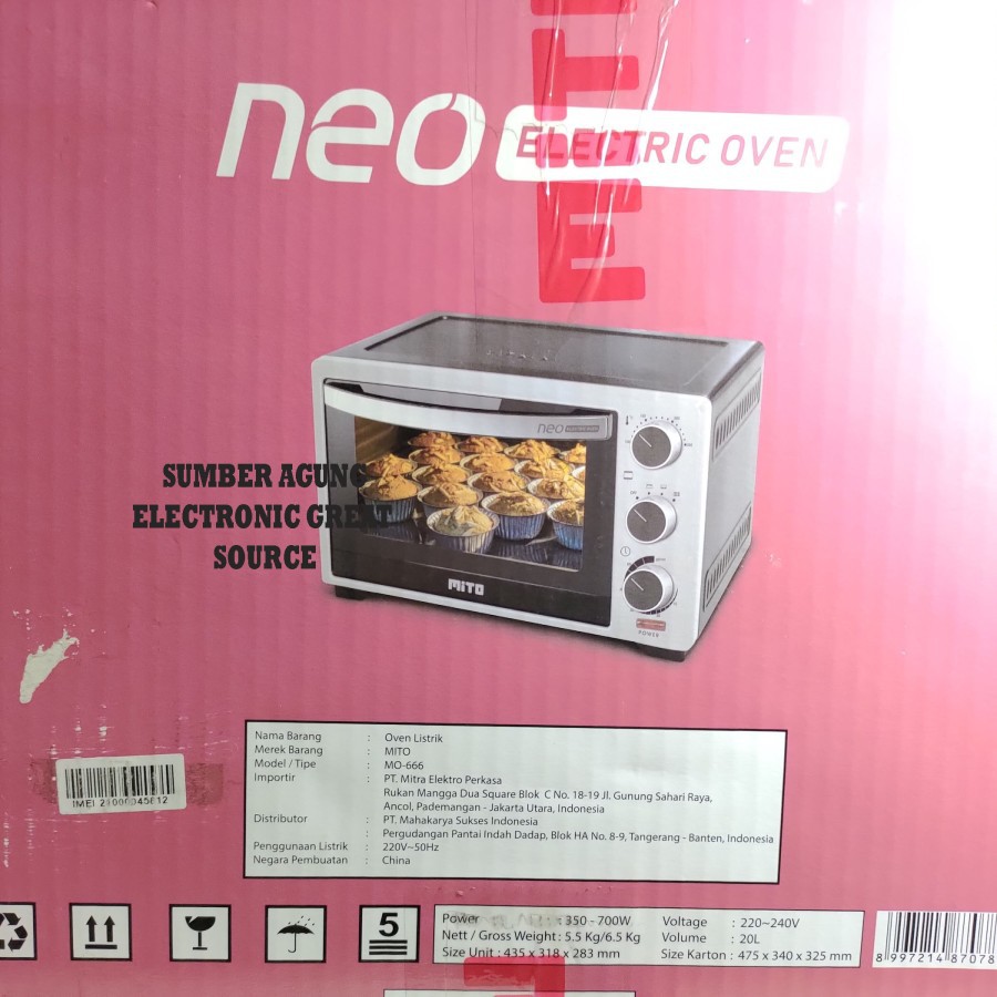 Mito Electric Oven Neon Open LIstrik MO666 20L 350W Bisa Untuk Loyang