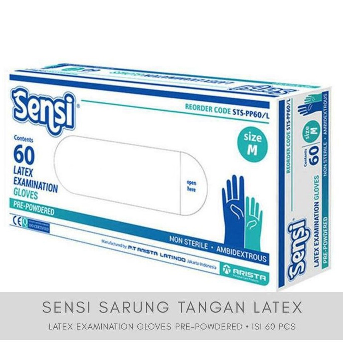 Sensi Latex Examination Gloves Pre Powdered isi 60 - Sarung Tangan Medis Karet S M L