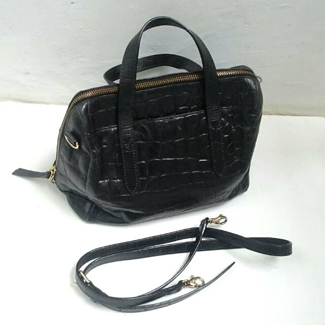 Fossil Sydney Crocodile Satchel Bag (BLACK)