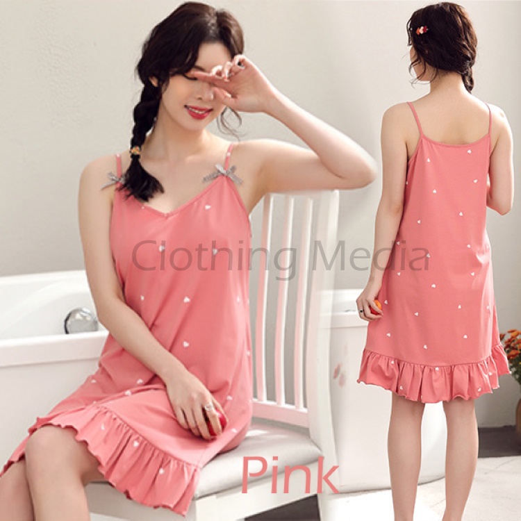 Baju Tidur Wanita Simpel Bahan Katun Korean Ruffle Daily Dress Santai