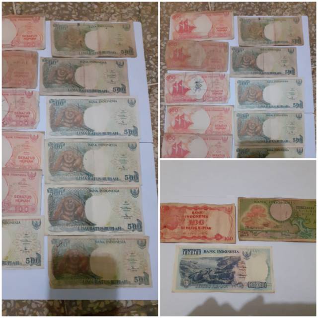 Uang kuno indonesia/kapal pinisi/orang utan/batu nias