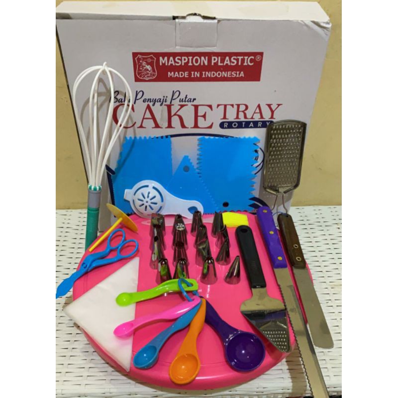 paket dekor kue ulang tahun murah lengkap alat hias kue meja putar spuit