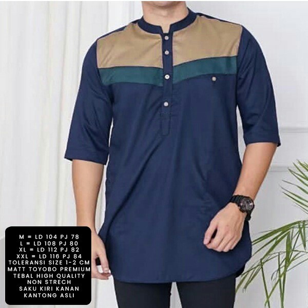 BAJU MUSLIM KOKO NDREX LENGAN TIGA PEREMPAT TERBARU size M L XL XXL