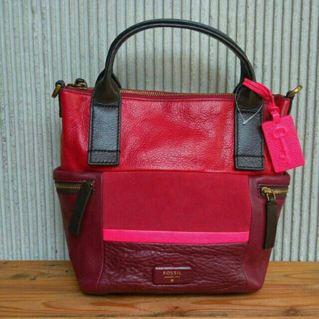 Fossil Emerson Satchel Crimson Red Multi Medium