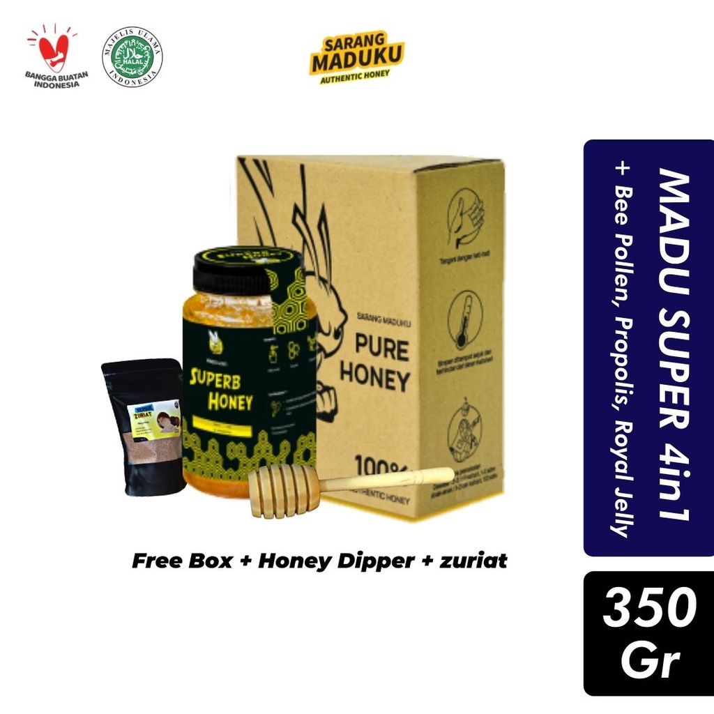 

Madu Super (Superb Honey) 4 in 1 Royal Jelly, Propolis & Bee Pollen Clover Honey