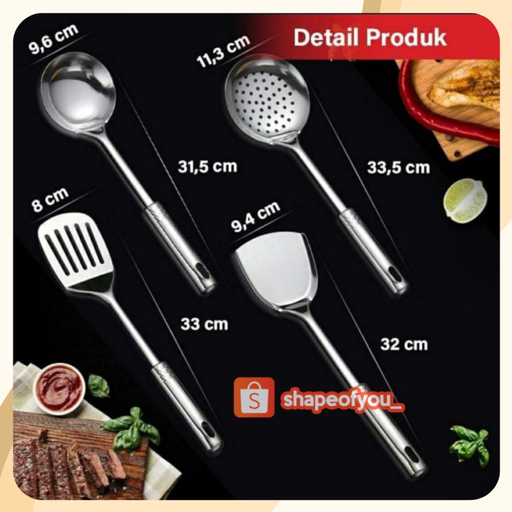 Spatula Set Masak Isi 4Pcs Sutil Stainless Steel Spatula Dapur Korea Premium Serbaguna