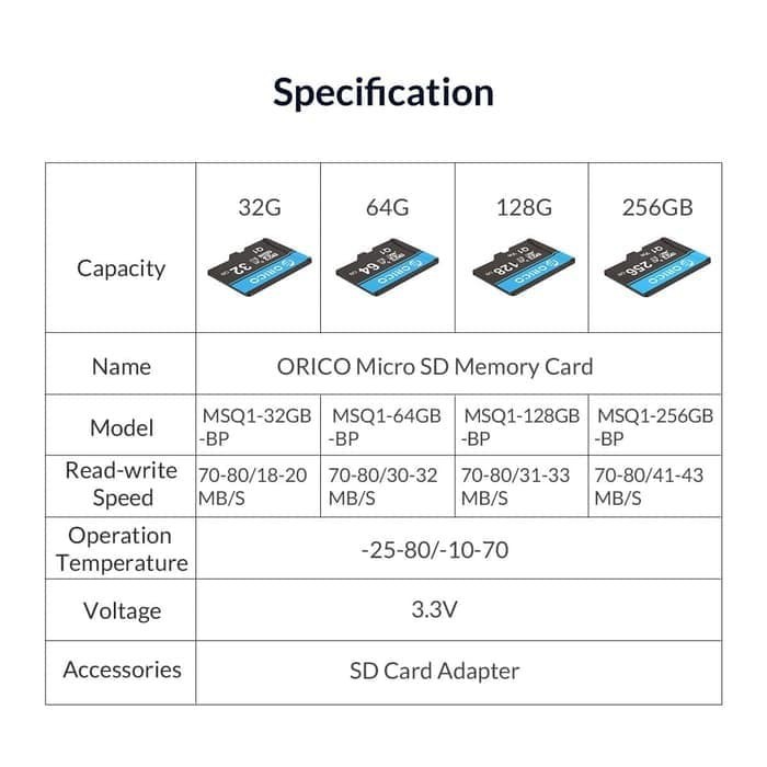 Micro SD Card 256GB Orico High Speed TF Memory Card Orico MSQ1-256GB