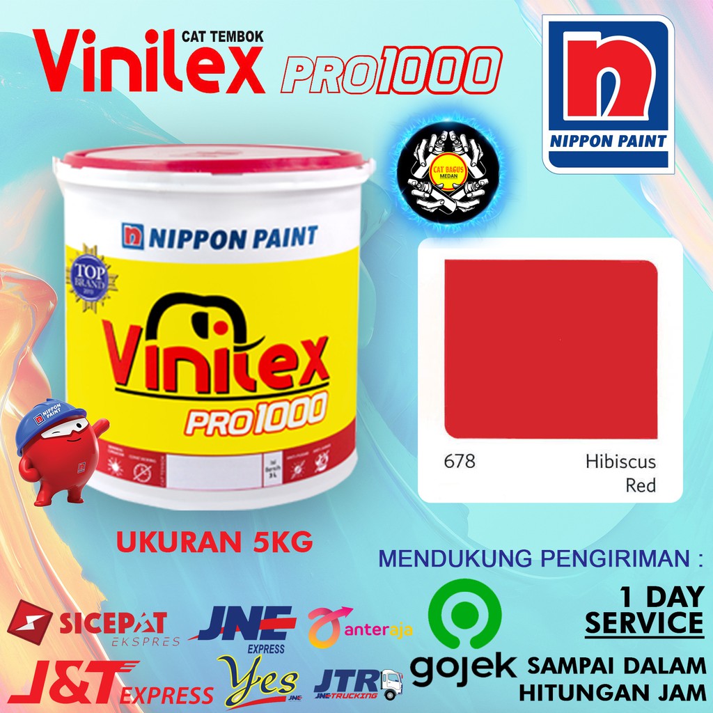 CAT AIR TEMBOK DINDING VINILEX 5 KG WARNA 678 HIBISCUS RED MERAH TERANG PEKAT MERAH DARAH 5KG INTERI