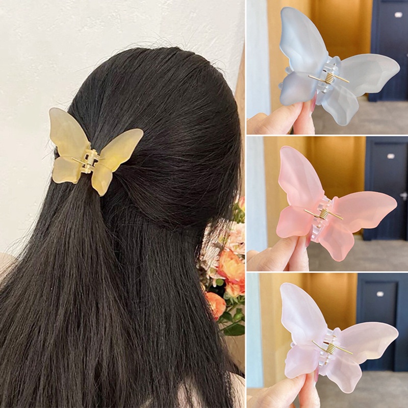 Jepit Rambut Model Butterfly Claw Kristal Transparan Ukuran Besar Untuk Wanita