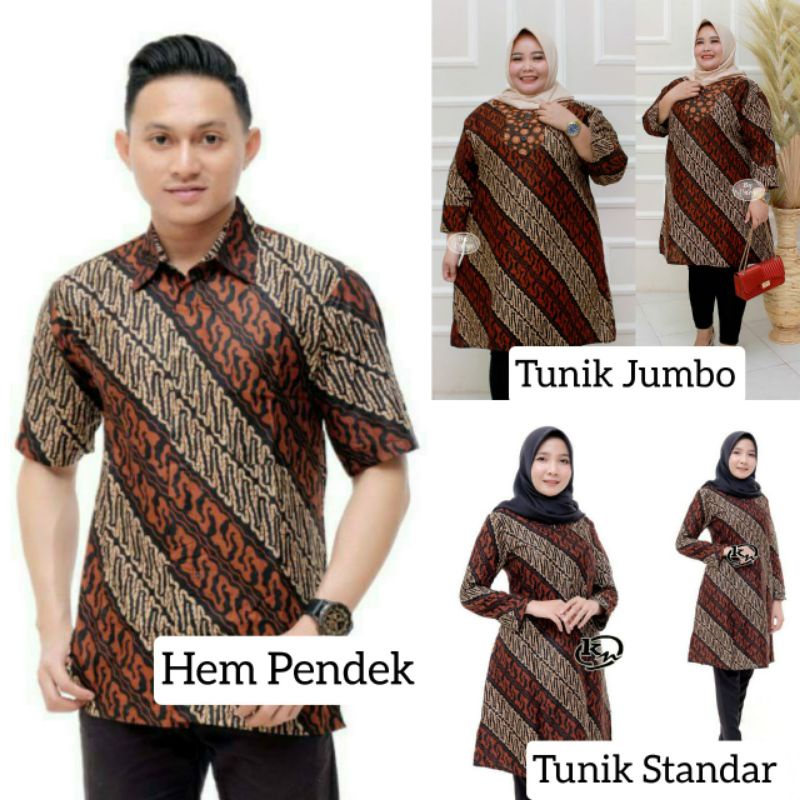 COUPLE BATIK SOGAN SARIMBIT BAJU PASANGAN TUNIK JUMBO L 120 130 140 READY M L XL XXL 3L 4L 5L XXXXXL