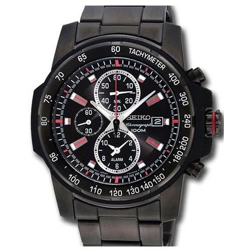 Seiko Quartz SNAD21P1 Chronograph Alarm Black Ion Plated Jam Tangan Pria Original SNAD21