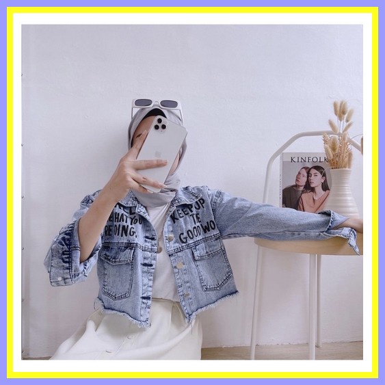 Jaket Jeans Jaket Cewek Dewasa Oversize Crop Jaket Levis Oversize Jumbo Terbaru Casual  Tebal Jaket 