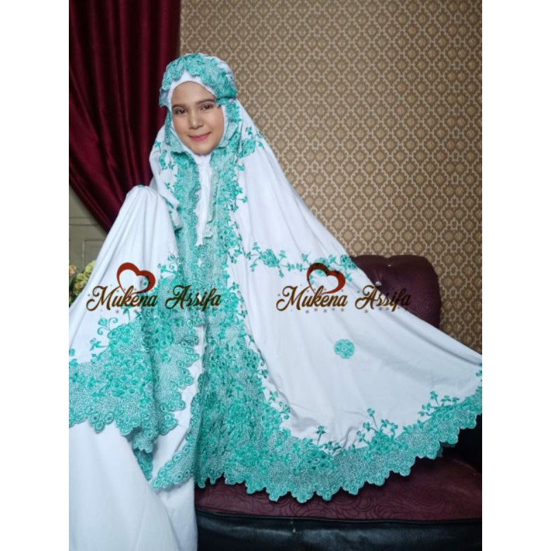 Mukenah bordir padang maharani kd putih hijau d22