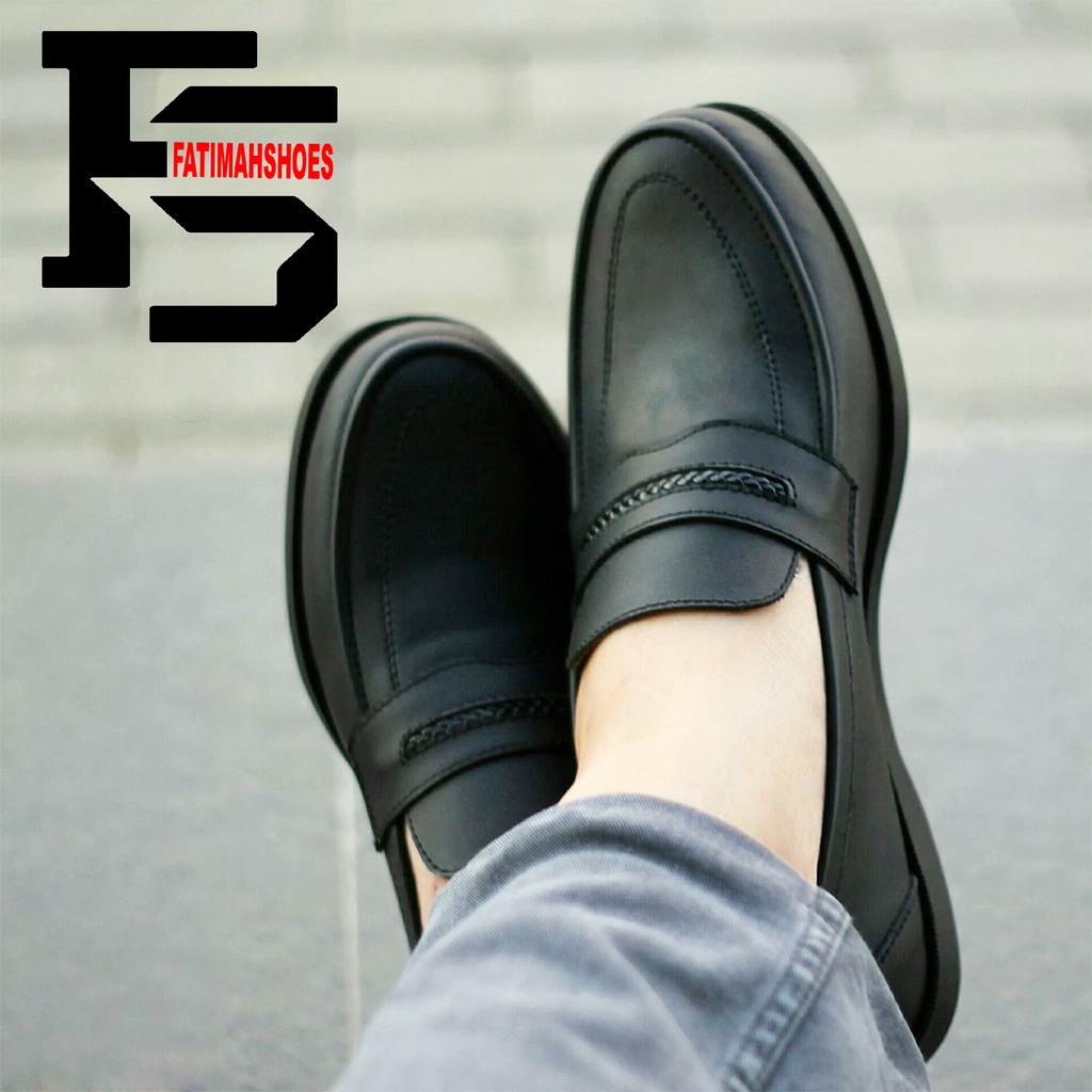 FATIMAHSHOES - Sepatu Kulit Pria Sepatu Slip On Casual Kulit Asli Original Shoes Sepatu Formal Kerja Pria Loafers