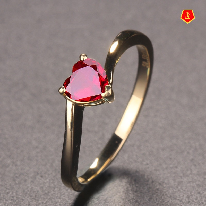 [Ready Stock]Simple Personality Red Diamond Heart-Shaped Ring for Women