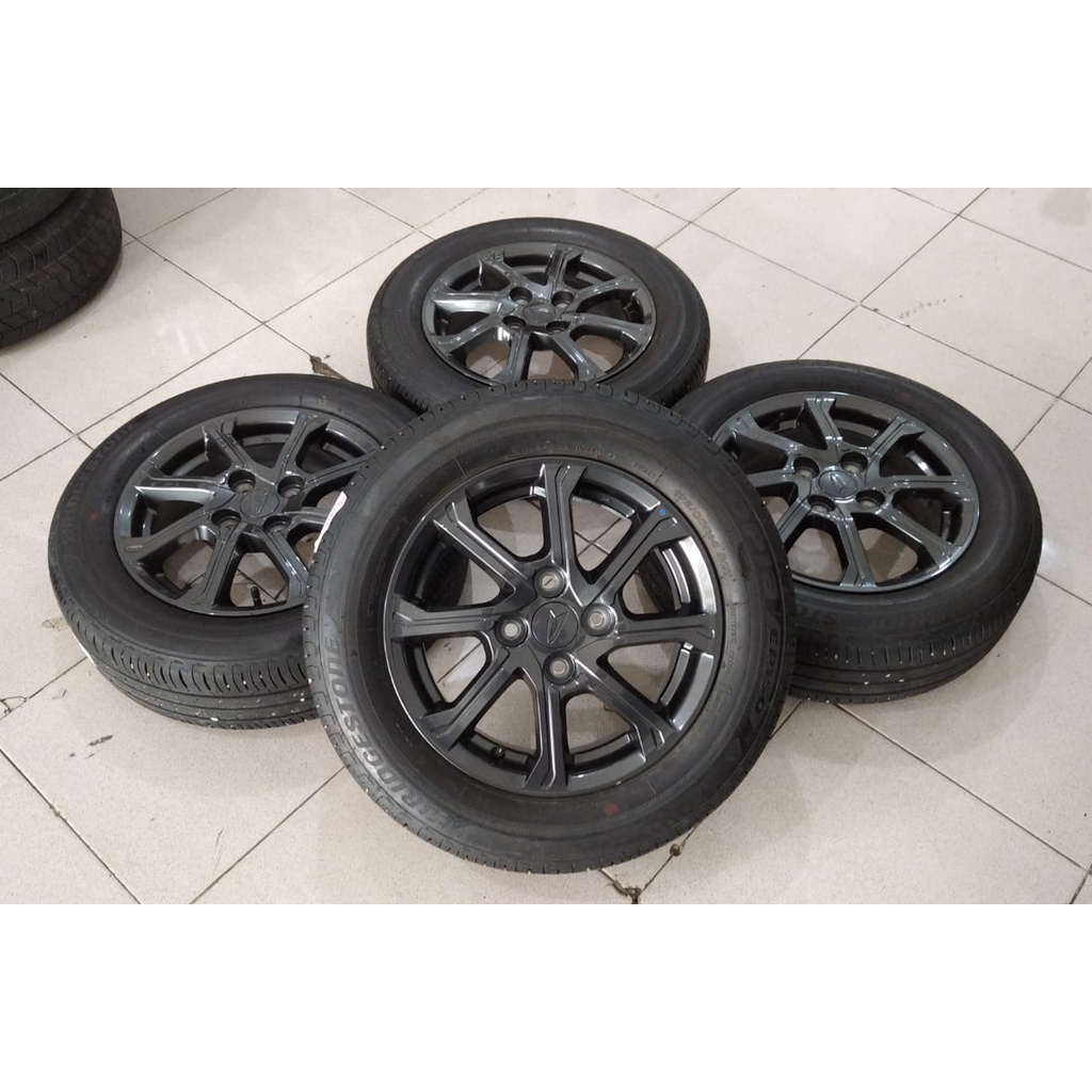 Velg Mobil Bekas Pelek Ori Copotan STD AYLA R14 Hole 4X100 Lebar 5 GREY Plush Ban Bridgestone 175/65