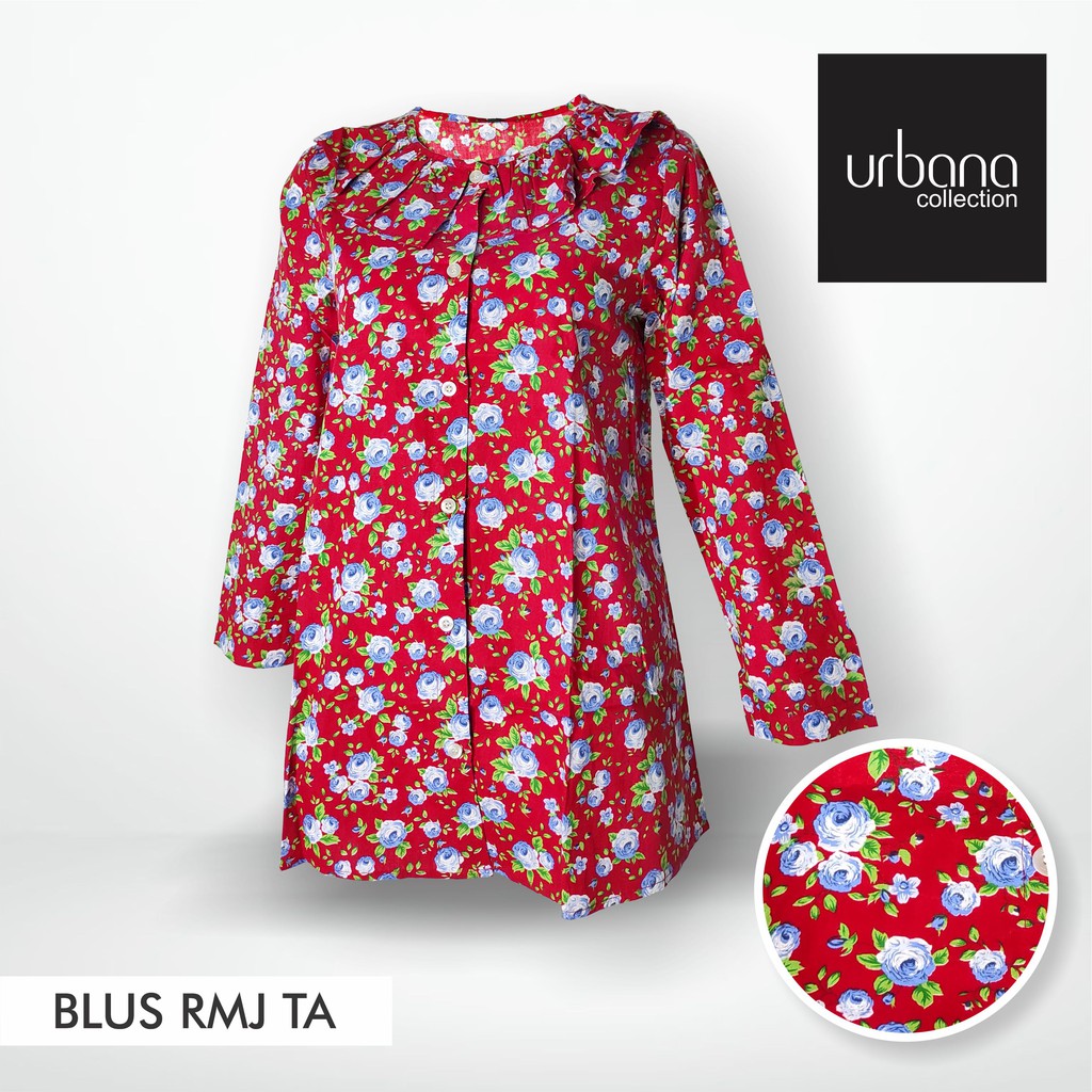 Blus Wanita Printing Bunga Merah