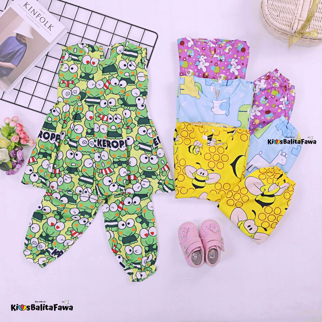 Set Nadhifa 3-5 Tahun / Setelan Baju Kensi Panjang Jogger Anak Perempuan Tidur Import Balita Babycinnamon