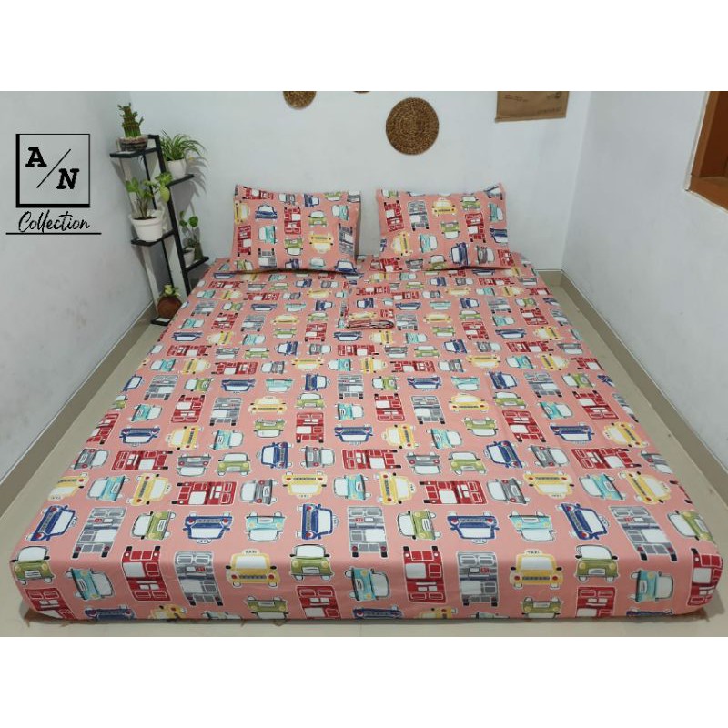 Sprei homemade motif mini bus pink merah muda