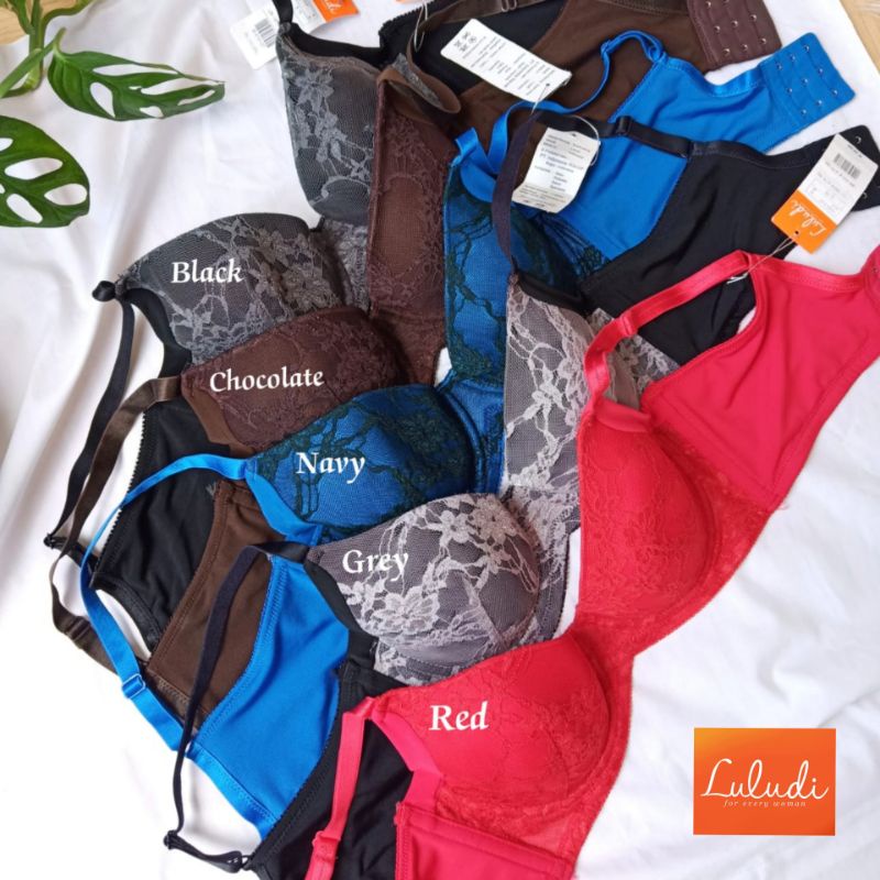 Bra Luludi by Wacoal Merah 36B - Bra Renda Kawat Cup Sedang Nyaman Elegan