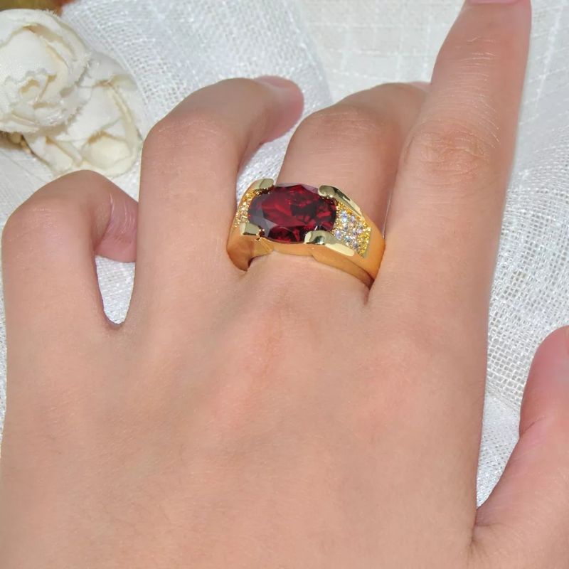 Cincin Batu Permata Red Ruby Zirconia Ring Gold Platted