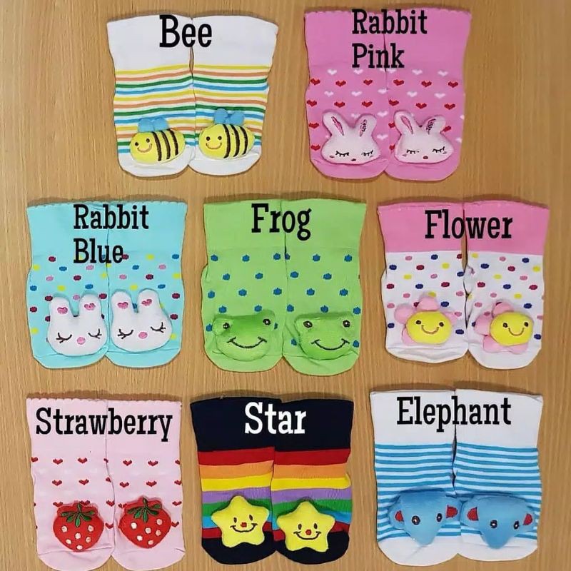 kaos kaki bayi karakter boneka 3d lucu import 0-12bln