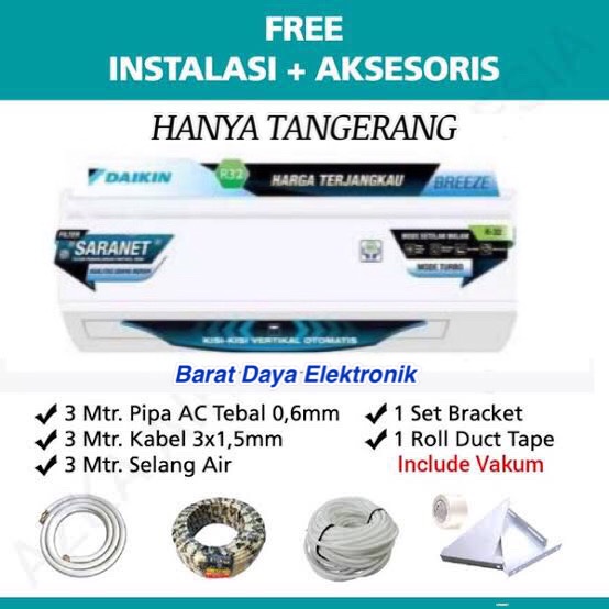 AC DAIKIN STANDARD 1/2 PK STP15AV14 SUPER FAST COOLING R32 MALAYSIA BREEZE SERIES GRATIS PEMASANGAN AREA TANGERANG