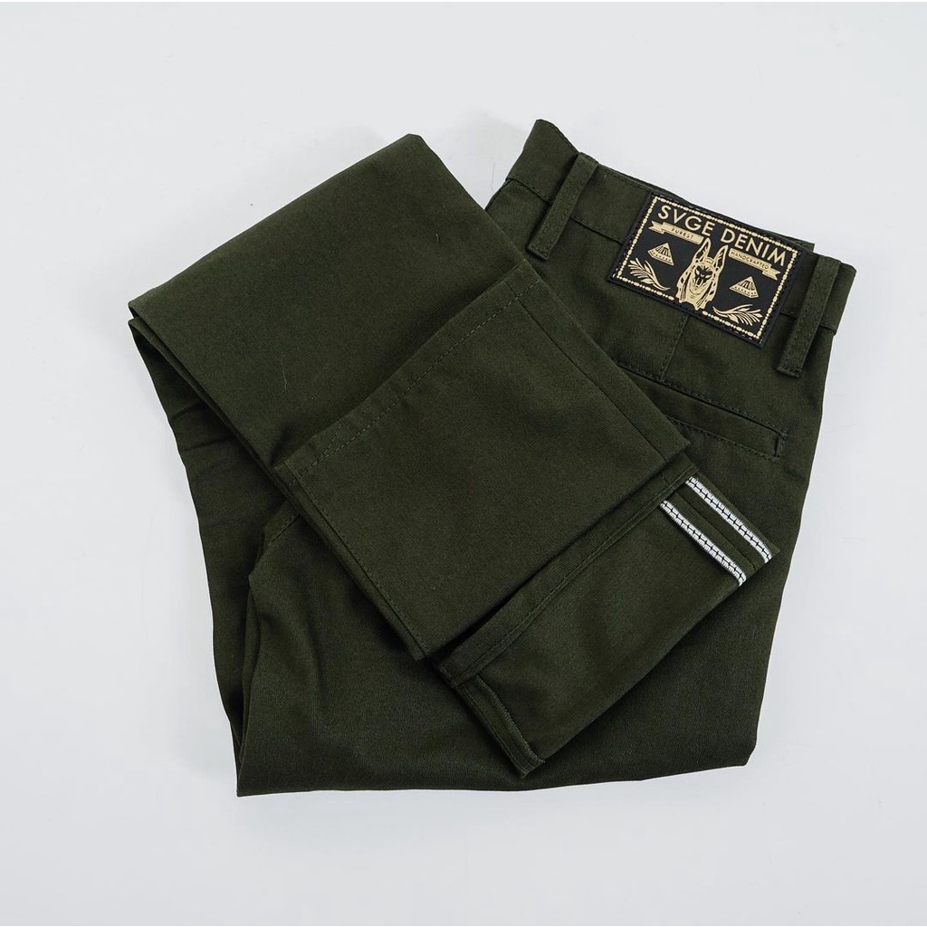 CELANA SVGE NERVA GREEN OLIVE CHINO PANTS TWILL COTTON STRECTH &amp; NON STRECTH WITH UNIQUE WHITE COLOR