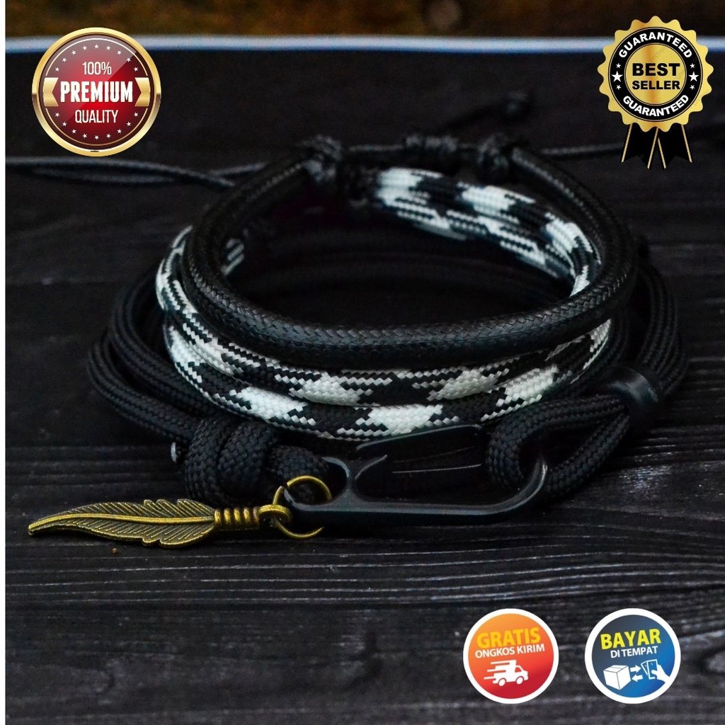 Gelang Tali Paracord 4mm 550lbs Pria Warna Hitam Polos Outdoor Survival Classy Bracelet Cowok Premium