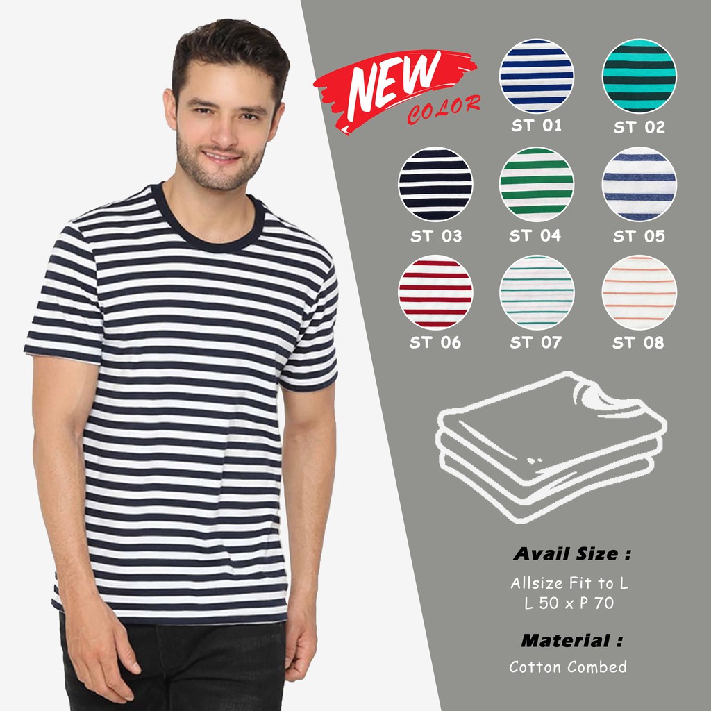 KAOS STRIPE STRIP SALUR BELANG GARIS GARIS PRIA WANITA UNISEX KAOS DISTRO LENGAN PENDEK